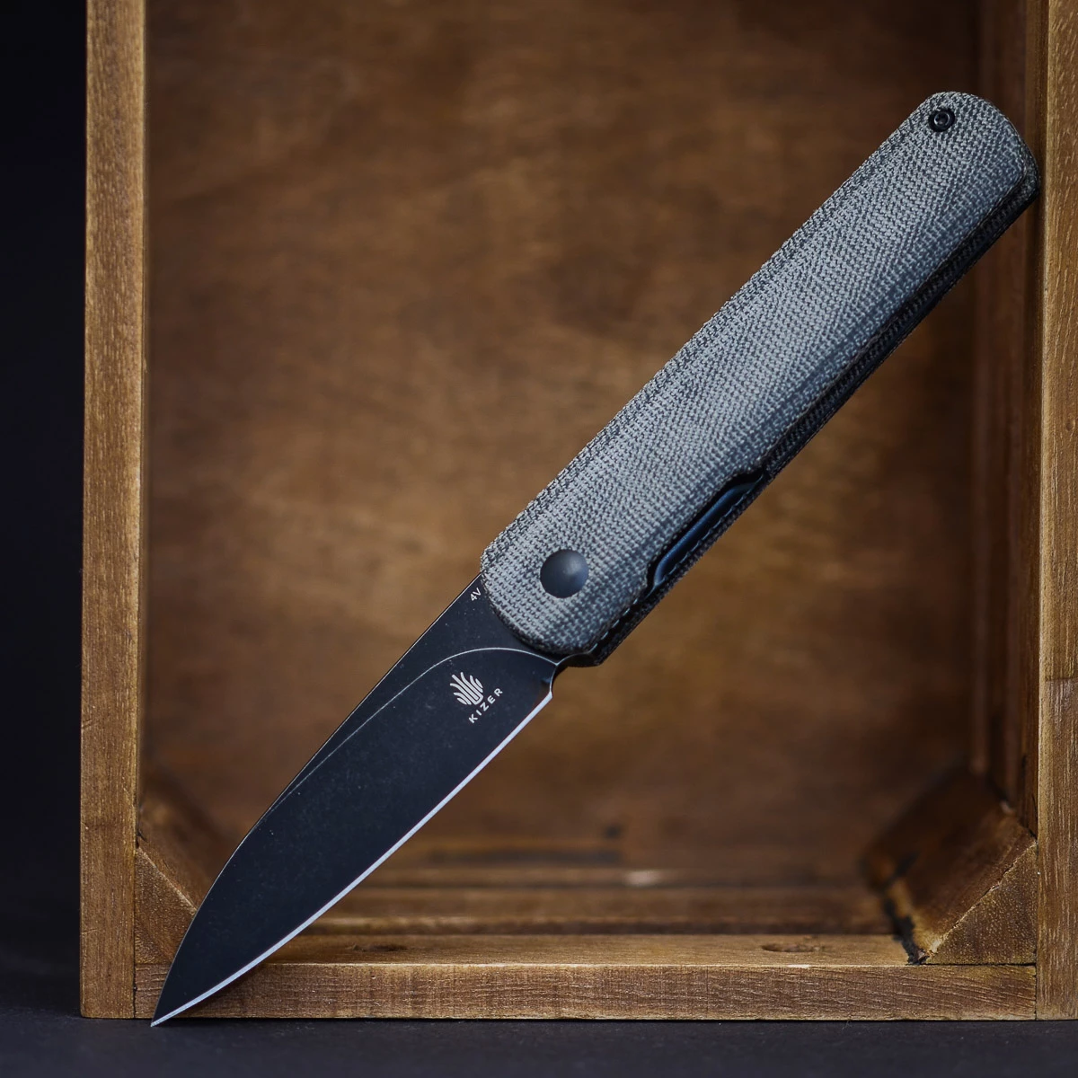 Kizer X Justin Lundquist Feist XL Black Micarta 1 Kizer X Justin Lundquist Feist XL Black Micarta