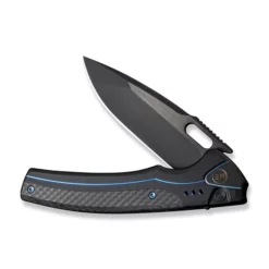 WE Knife Exciton Black Titanium With Twill Carbon Fiber Integral Spacer -KNIFE-LOUNGE Sales weknife exciton flipper button lock knife black titanium handle with twill carbon fiber integral spacer 368 black stonewashed bevels black brushed flats cpm 20c 498840 500x