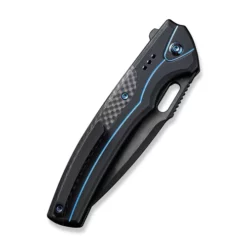 WE Knife Exciton Black Titanium With Twill Carbon Fiber Integral Spacer -KNIFE-LOUNGE Sales weknife exciton flipper button lock knife black titanium handle with twill carbon fiber integral spacer 368 black stonewashed bevels black brushed flats cpm 20c 809952 500x