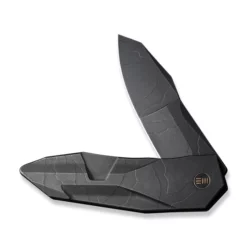 WE Knife Solid  Black Stonewashed With Etching Pattern Titanium -KNIFE-LOUNGE Sales weknife solid flipper knife black stonewashed with etching pattern titanium integral handle 388 black stonewashed with etching pattern cpm 20cv blade we22028 5 835676 600x